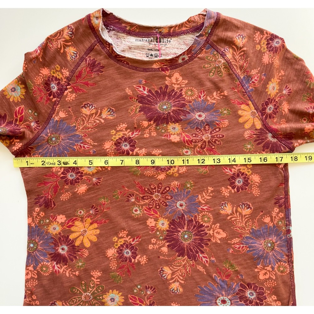 NEW Natural Life Lily Long Sleeve Cotton Tee Floral Lettuce Hem Womens Small - Picture 8 of 9